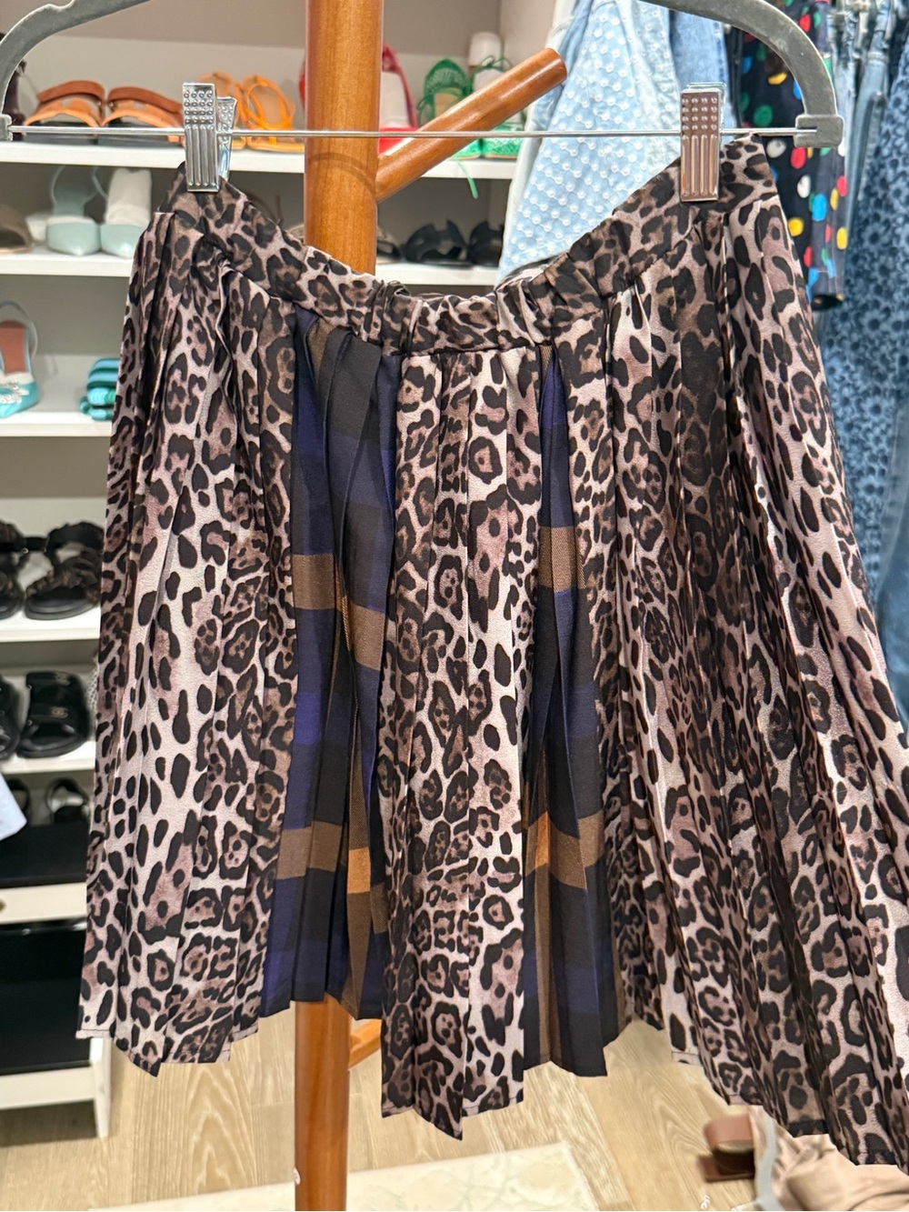 Pleated Leopard Print A-Line Skirt in Brown and Black